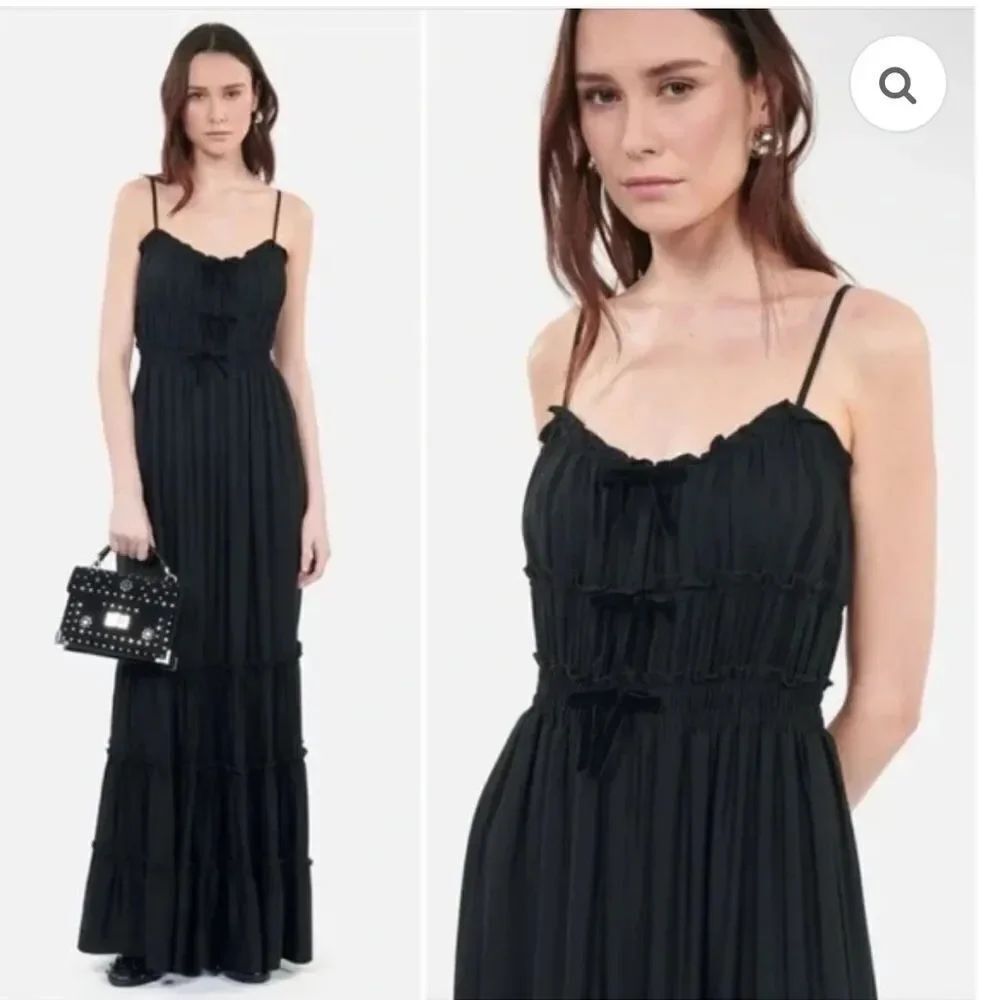 $215 The Kooples Shirred Maxi Skirt Bow Detail NWT